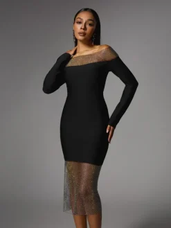 Dresses|Midi Dresses*Bandage Akuna Off Shoulder Crystal Midi Dress
