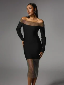 Dresses|Midi Dresses*Bandage Akuna Off Shoulder Crystal Midi Dress
