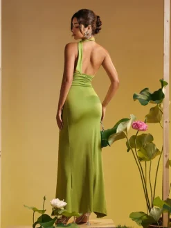Dresses|Maxi Dresses*Mew Mews Fashion Alara Halterneck Flower Ruffle Maxi Dress In Green