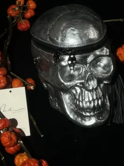 Bags*Mew Mews Fashion Alaric Silver Skull Clutch