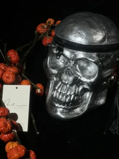 Bags*Mew Mews Fashion Alaric Silver Skull Clutch