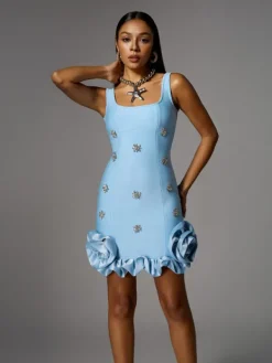 Dresses|Mini Dresses*Bandage Alaula Rhinestone Flower Mini Dress