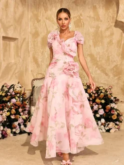 Dresses|Maxi Dresses*Mew Mews Alayja Flower Printed Mesh Maxi Dress