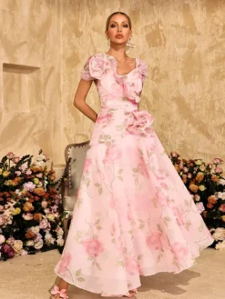Dresses|Maxi Dresses*Mew Mews Alayja Flower Printed Mesh Maxi Dress