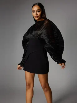 Dresses|Mini Dresses*Mew Mews Fashion Alberta Balloon Sleeve Mesh Mini Dress