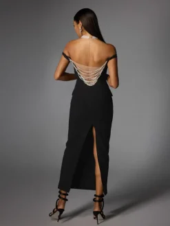 Dresses|Midi Dresses*Mew Mews Fashion Albinia Backless Pearl Beaded Midi Dress