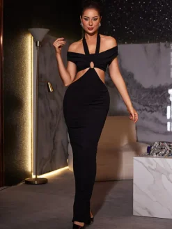 Dresses|Maxi Dresses*Mew Mews Fashion Alcantara Halterneck Cutout Maxi Dress