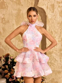 Dresses|Mini Dresses*Mew Mews Alecto Backless Flower Printed Bow Mini Dress