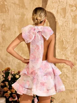 Dresses|Mini Dresses*Mew Mews Alecto Backless Flower Printed Bow Mini Dress