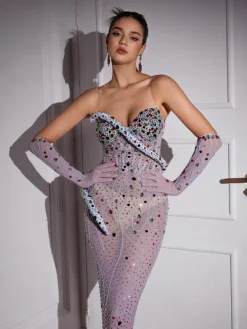 Embellishment|Dresses*Embellishment Aleia Snake Twisted Rhinestone Maxi Dress With Gloves