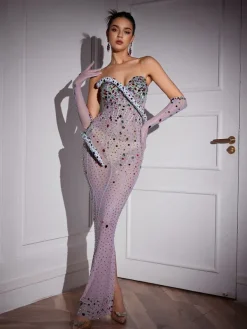 Embellishment|Dresses*Embellishment Aleia Snake Twisted Rhinestone Maxi Dress With Gloves