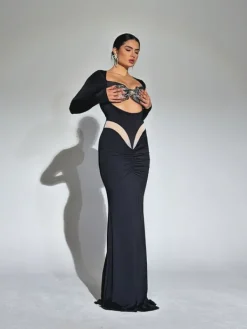 Dresses|Maxi Dresses*Mew Mews Fashion Aleyah Long Sleeve Cutout Ruched Maxi Dress