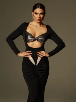 Dresses|Maxi Dresses*Mew Mews Fashion Aleyah Long Sleeve Cutout Ruched Maxi Dress
