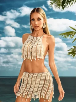 Sets & Co-ords*Mew Mews Alijah Pearl Beaded Fringe Skirt Set