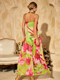 Dresses|Maxi Dresses*Mew Mews Alikae Strapless Printed Split Maxi Dress