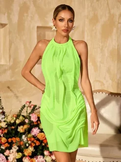 Dresses|Mini Dresses*Mew Mews Alinka Halterneck Ruched Mini Dress In Green