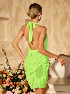 Dresses|Mini Dresses*Mew Mews Alinka Halterneck Ruched Mini Dress In Green