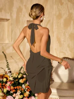 Dresses|Mini Dresses*Mew Mews Alinka Halterneck Ruched Mini Dress In Khaki