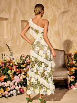 Dresses|Maxi Dresses*Mew Mews Aliona One Shoulder Flower Embroidered Maxi Dress