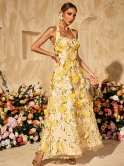 Dresses|Maxi Dresses*Mew Mews Alirio Halterneck Embroidered Flower Maxi Dress