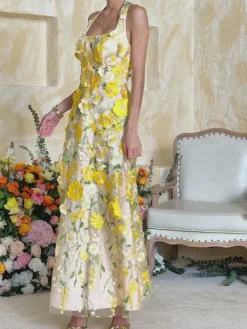 Dresses|Maxi Dresses*Mew Mews Alirio Halterneck Embroidered Flower Maxi Dress