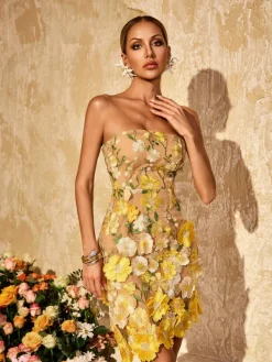 Dresses|Mini Dresses*Mew Mews Alirio Strapless Embroidered Flower Mini Dress