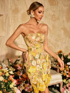 Dresses|Mini Dresses*Mew Mews Alirio Strapless Embroidered Flower Mini Dress
