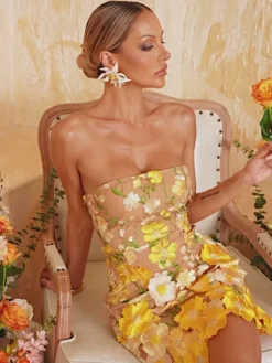 Dresses|Mini Dresses*Mew Mews Alirio Strapless Embroidered Flower Mini Dress