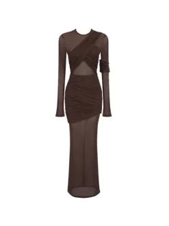 Dresses|Maxi Dresses*Mew Mews Alkas Long Sleeve Ruched Mesh Maxi Dress