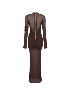 Dresses|Maxi Dresses*Mew Mews Alkas Long Sleeve Ruched Mesh Maxi Dress