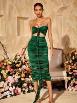 Dresses|Midi Dresses*Mew Mews Allard Strapless Cutout Draped Satin Midi Dress