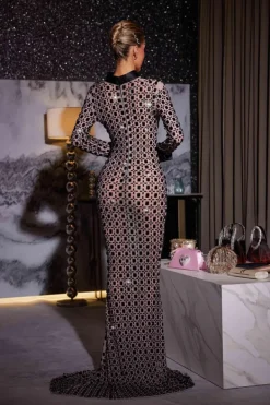 Embellishment|Dresses*Embellishment Allen V Neck Rhinestone Mesh Maxi Dress