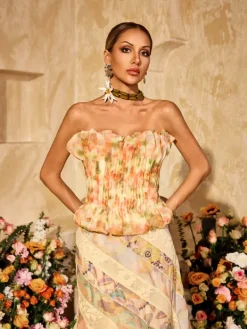 Tops*Mew Mews Allete Strapless Floral Printed Top
