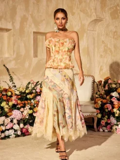 Tops*Mew Mews Allete Strapless Floral Printed Top