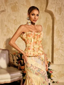 Tops*Mew Mews Allete Strapless Floral Printed Top