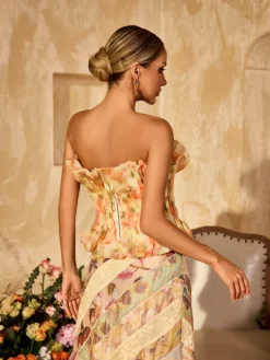Tops*Mew Mews Allete Strapless Floral Printed Top