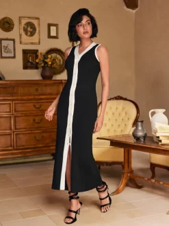 Dresses|Midi Dresses*Mew Mews Fashion Allston V Neck Button Knitted Midi Dress In Black