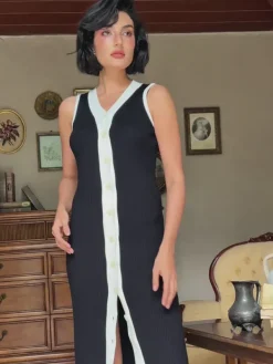 Dresses|Midi Dresses*Mew Mews Fashion Allston V Neck Button Knitted Midi Dress In Black