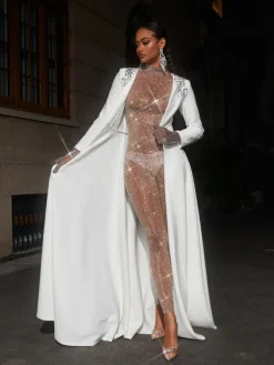 Jumpsuits & Romper*Mew Mews Fashion Ally Rhinestone Mesh Jumpsuit In Dark Nude