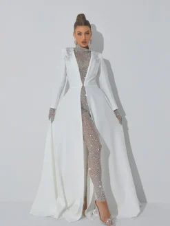 Jumpsuits & Romper*Mew Mews Fashion Ally Rhinestone Mesh Jumpsuit In Silver