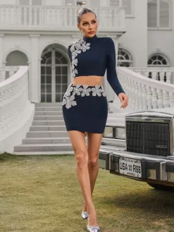 Sets & Co-ords*Bandage Almira Long Sleeve Flower Mini Skirt Set