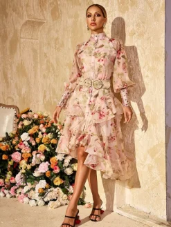 Dresses|Midi Dresses*Mew Mews Alodia Puff Sleeves Printed Midi Dress