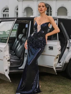 Embellishment|Dresses*Lu Yili Althara Strapless Flower Sequin Maxi Dress