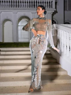 Sets & Co-ords|Embellishment*Embellishment Alvin Acrylic Fringe Skirt Set