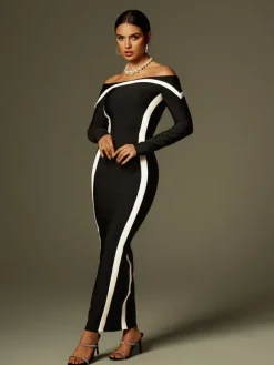 Dresses|Maxi Dresses*Bandage Alyvia Off Shoulder Stripe Maxi Dress