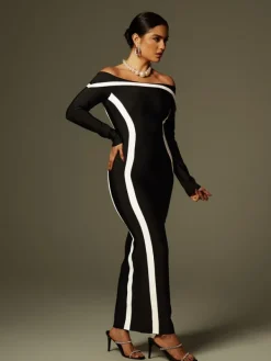 Dresses|Maxi Dresses*Bandage Alyvia Off Shoulder Stripe Maxi Dress