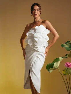 Dresses|Midi Dresses*Mew Mews Fashion Amadou Strapless Flower Split Midi Dress