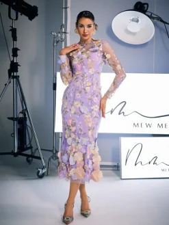 Dresses|Midi Dresses*Mew Mews Fashion Amara Long Sleeve Embroidered Midi Dress In Purple