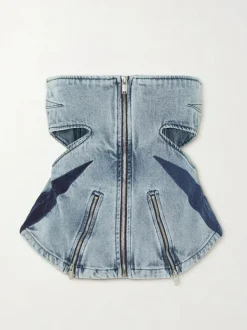 Tops*Mew Mews Fashion Amarel Strapless Cutout Zip Denim Top