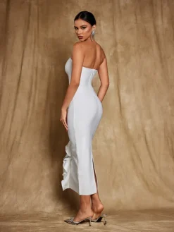 Dresses|Midi Dresses*Bandage Amil Strapless Flower Rhinestone Dress